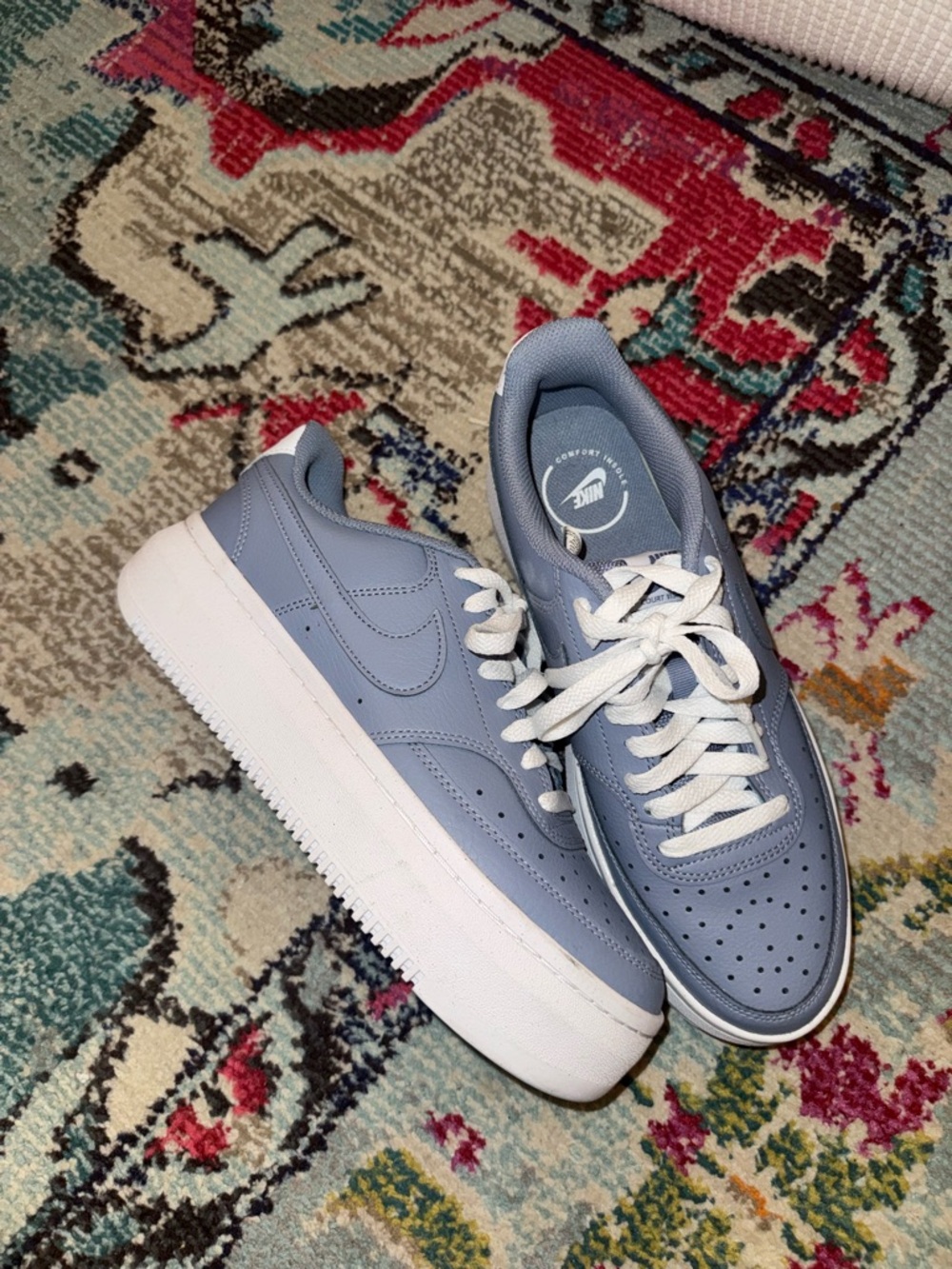 Nike Sky Blue Low-Top Platform Sneakers with White platform sole